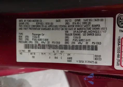 2013 Ford Fiesta Se из США, поврежденный, VIN 3FADP4EJ4DM222717